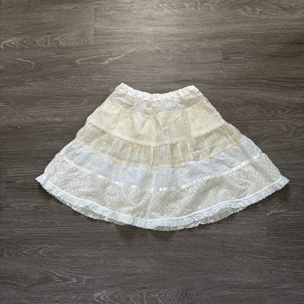 Vintage white layered ruffled patchwork skirt